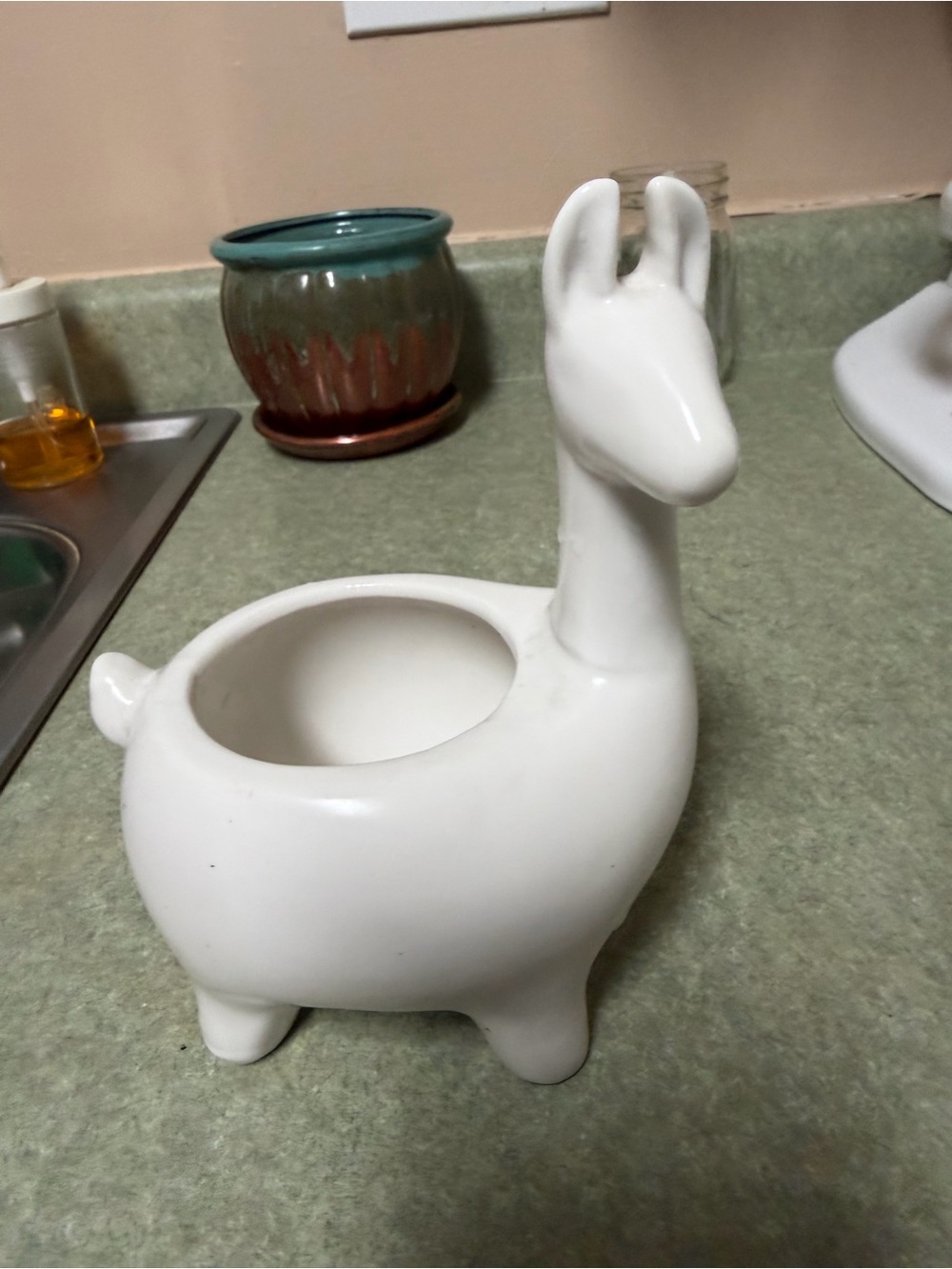 White Ceramic Llama Planter - Brand Unknown